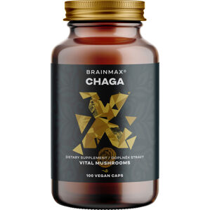 BrainMax Chaga extrakt, rezavec šikmý, 500 mg, 100 rastlinných kapsúl Extrakt z plodnice Chagy sibírskej