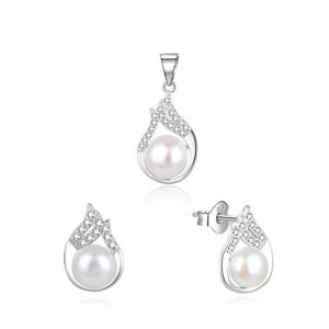 Beneto Elegantná strieborná súprava šperkov s pravými perlami AGSET220PL (prívesok, náušnice)