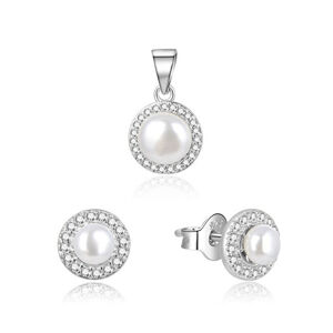 Beneto Nádherná strieborná súprava šperkov s riečnymi perlami AGSET278L (prívesok, náušnice)
