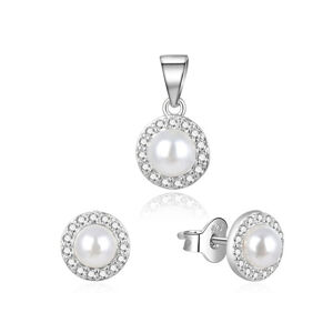 Beneto Pôvabná strieborná súprava šperkov s pravými perlami AGSET270PL (prívesok, náušnice)
