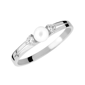 Brilio Nežný prsteň z bieleho zlata s kryštálmi a pravou perlou 225 001 00241 07 50 mm