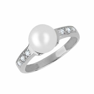 Brilio Pôvabný prsteň z bieleho zlata s kryštálmi a pravou perlou 225 001 00237 07 50 mm