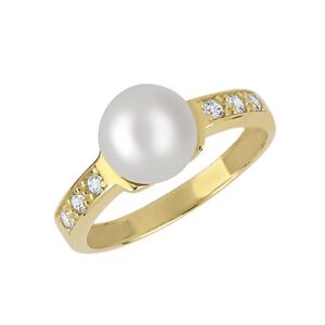 Brilio Pôvabný prsteň zo žltého zlata s kryštálmi a pravou perlou 225 001 00237 54 mm