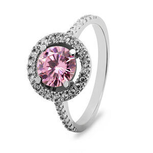 Brilio Silver Luxusný strieborný prsteň s ružovým zirkónom RI033W 52 mm