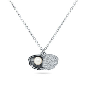 Brilio Silver Originálne strieborný náhrdelník s perlou Lastúra NCL21W (retiazka, 2x prívesok)