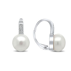 Brilio Silver Pôvabné strieborné náušnice s perlou a zirkónmi EA94