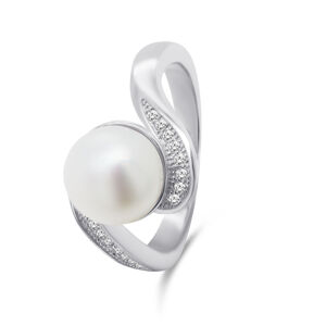 Brilio Silver Pôvabný strieborný prsteň s pravou perlou RI061W 48 mm