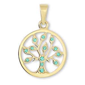 Brilio Zlatý prívesok Strom života so zelenými kryštálmi 249 001 00442