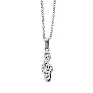 CRYSTalp Slušivý oceľový náhrdelník Husľový kľúč s kryštálmi 32190.E