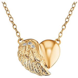 Engelsrufer Pozlátený strieborný náhrdelník Srdce s krídlom a zirkónmi ERN-LILHW-G