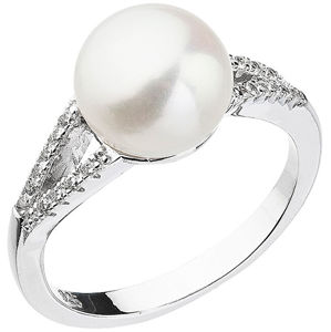 Evolution Group Nežný prsteň s bielou riečnou perlou a zirkónmi 25003.1 58 mm