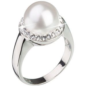 Evolution Group Strieborný perlový prsteň s kryštálmi Swarovski London Style 35021.1 52 mm