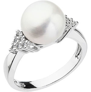 Evolution Group Strieborný prsteň s bielou riečnou perlou a zirkónmi 25002.1 54 mm