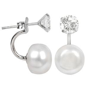 JwL Luxury Pearls Originálne náušnice s pravou perlou a kryštálom 2v1 JL0059
