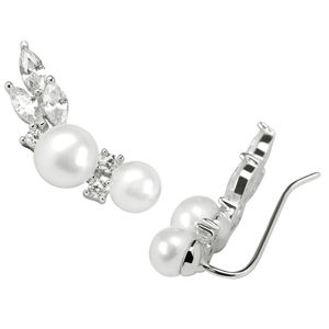 JwL Luxury Pearls Pozdĺžne strieborné náušnice s pravými perlami a kryštály JL0300