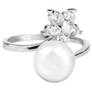 JwL Luxury Pearls Strieborný prsteň s pravou perlou a čírymi kryštálmi JL0322