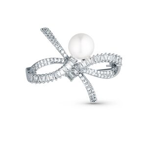 JwL Luxury Pearls Blyštivá dámska brošňa Mašle s pravou perlou a kryštálmi JL0842