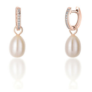 JwL Luxury Pearls Bronzové kruhové náušnice á la vojvodkyňa Kate s pravou perlou a zirkónmi 3v1 JL0687