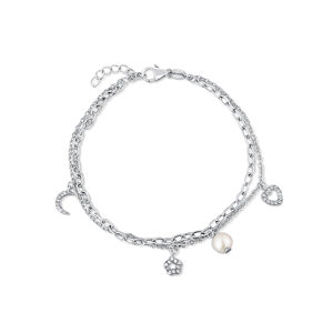 JwL Luxury Pearls Dvojitý strieborný náramok s príveskami a pravou perlou JL0802