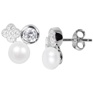 JwL Luxury Pearls Jemné náušnice s pravou perlou a zirkónmi JL0539