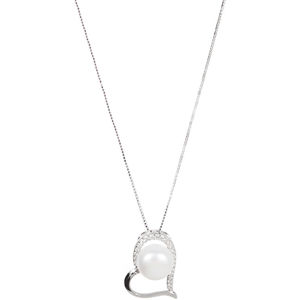 JwL Luxury Pearls Strieborný náhrdelník so srdiečkom a pravou perlou JL0461 (retiazka, prívesok)