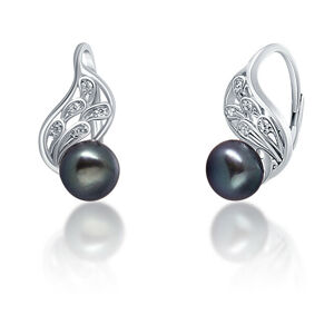 JwL Luxury Pearls Luxusné strieborné náušnice s pravou čiernou perlou JL0674