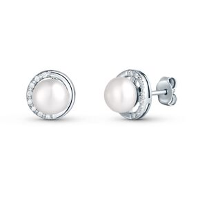JwL Luxury Pearls Nežné strieborné náušnice so zirkónmi a pravou perlou JL0832