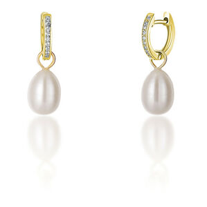 JwL Luxury Pearls Pozlátené kruhové náušnice á la vojvodkyňa Kate s pravou perlou a zirkónmi 3v1 JL0686