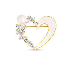 JwL Luxury Pearls Romantická pozlátená brošňa 2v1 srdca s kryštálmi a perleťou JL0841