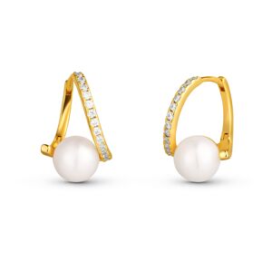 JwL Luxury Pearls Slušivé pozlátené náušnice s pravou perlou a zirkónmi JL0850
