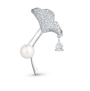 JwL Luxury Pearls Trblietavá brošňa 2v1 s kryštálmi a pravou perlou Ginkgo JL0838