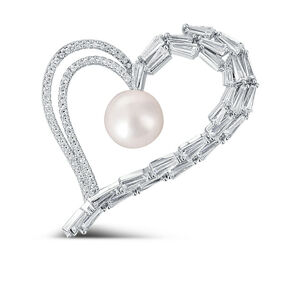JwL Luxury Pearls Trblietavá brošňa asymetrické srdce s pravou perlou a kryštály JL0696