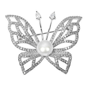 JwL Luxury Pearls Trblietavá brošňa motýľ s pravou perlou a kryštály JL0507