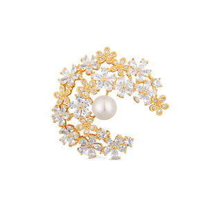 JwL Luxury Pearls Trblietavá pozlátená brošňa 2v1 s pravou perlou a kryštálmi JL0730
