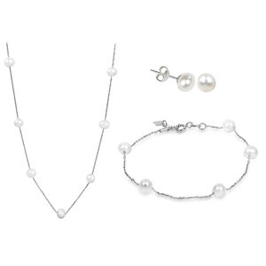 JwL Luxury Pearls Zvýhodnená perlová súprava šperkov JL0355, JL0353 a JL0026 (náhrdelník, náramok, náušnice)