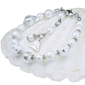 Lampglas Elegantný náramok White Lace s perlami Lampglas s rýdzim striebrom BP1