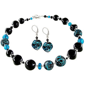 Lampglas Elegantná súprava šperkov Turquoise Icon z perál Lampglas s rýdzim striebrom CQ3 (náhrdelník, náušnice)