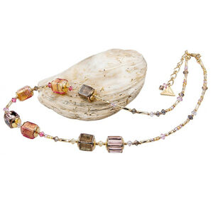 Lampglas Luxusný dámsky náhrdelník Glowing Desert s 24 karátovým zlatom v perlách Lampglas NCU13
