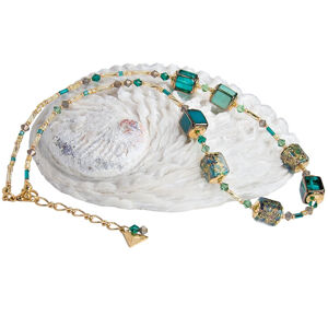 Lampglas Úchvatný náhrdelník Emerald Oasis s 24-karátovým zlatom v perlách Lampglas NCU68