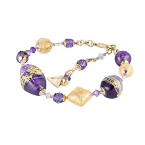 Lampglas Unikátny náramok Violet Shine s 24-karátovým zlatom v perlách Lampglas BRO11
