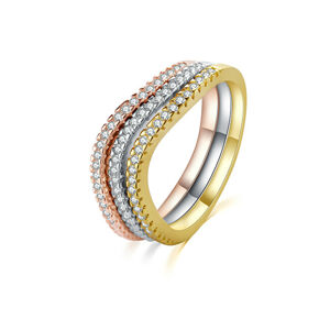 MOISS Elegantná tricolor sada strieborných prsteňov sa zirkónmi R00020 56 mm