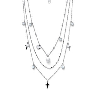 Oliver Weber Trojitý oceľový náhrdelník s perličkami Prayer 12261