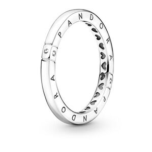 Pandora Nežný strieborný prsteň Logo a srdiečka 199482C01 54 mm