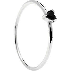 PDPAOLA Minimalistický strieborný prsteň so srdiečkom Black Heart Silver AN02-224 56 mm