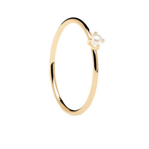 PDPAOLA Elegantný pozlátený prsteň s perlou Solitary Pearl Essentials AN01-160 52 mm
