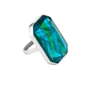 Preciosa Luxusný oceľový prsteň s ručne mačkaným kameňom českého krištáľu Preciosa Ocean Emerald 7446 66 57 mm