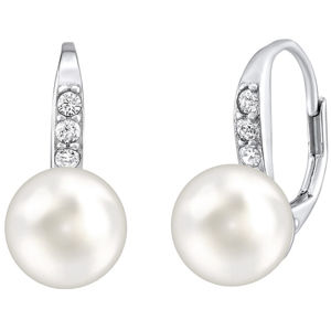 Silvego Strieborné náušnice s bielou perlou Swarovski ® Crystals LPSER0639