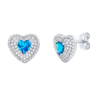 Silvego Strieborné náušnice srdca Susan s pravým modrým topazom a Brilliance Zirconia MW11360ETS