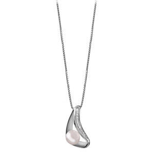 Silver Cat Elegantný náhrdelník so zirkónmi a perličkou SC297 (retiazka, prívesok)