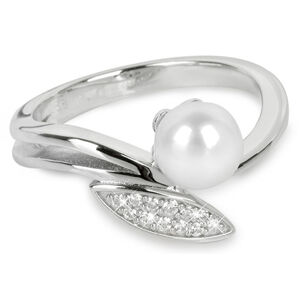 Silver Cat Elegantný strieborný prsteň so zirkónmi a perličkou SC215 60 mm